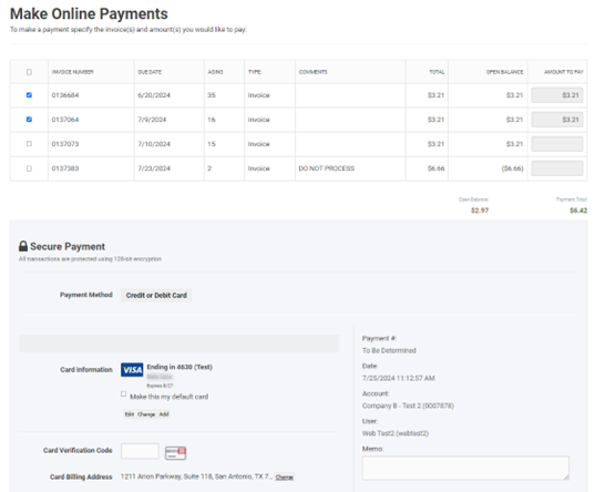Making Online Payments Screen