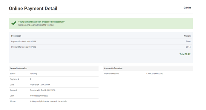 Online Payment Detail Confirmation Screen