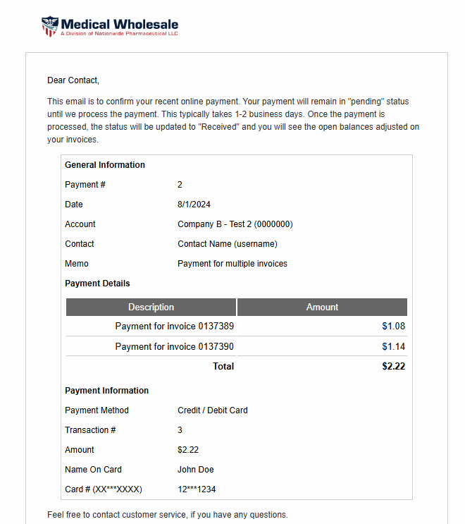 Email Payment Confirmation Screen